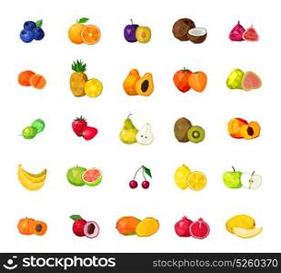 Fresh Fruits Big Polygonal Icons Set. Fresh tropical fruits berries and coconut polygonal icons collection with blueberry figs kiwi mango isolated vector illustration