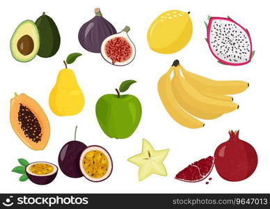 Fresh fruits collection set sweet Royalty Free Vector Image