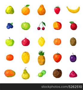 Fresh Fruits Colorful Polygonal Icons Collection . Fresh organic fruits and berries modern polygonal colorful icons collection with papaya strawberry pear isolated vector illustration