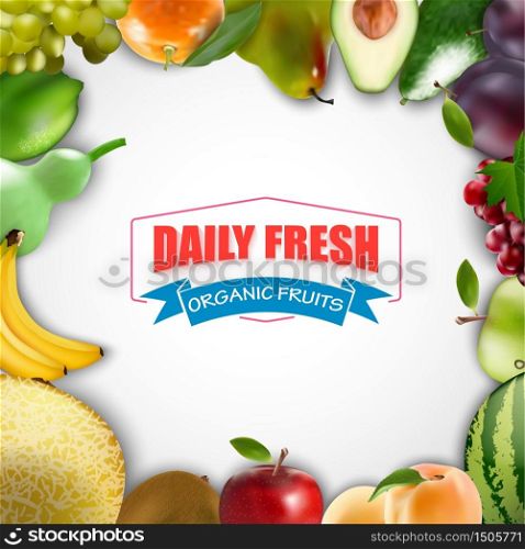Fresh fruits frame on a white background.vector