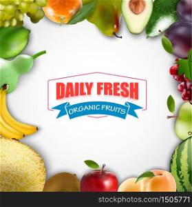 Fresh fruits frame on a white background.vector