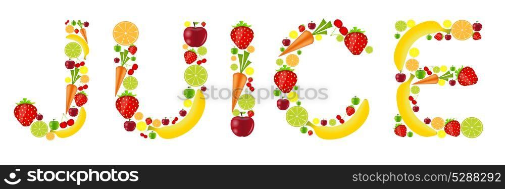 fresh fruits juice word vector illustration