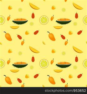 Fresh fruits pattern seamless. isolated on yellow background. vector illustration design