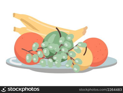 Fresh fruits semi flat color vector object. Full sized item on white. Banana and grapes. Healthy and organic products simple cartoon style illustration for web graphic design and animation. Fresh fruits semi flat color vector object