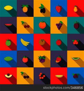 Fresh fruits set icons in flat style for any design. Fresh fruits set icons