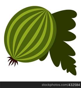 Fresh green gooseberry with leaves icon flat isolated on white background vector illustration. Fresh green gooseberry with leaves icon isolated