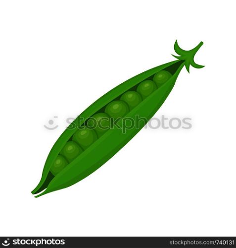 Fresh green pea vegetable isolated on white background. Pea icon for market, recipe design. Organic food. Cartoon style. Clean and modern vector illustration for design.