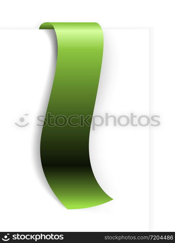 Fresh green ribbon - bookmark on a white background