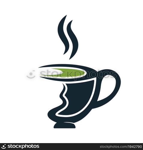 Fresh Green tea logo design template. green Tea cup and leafs logo vector design.