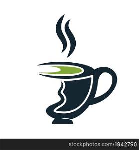 Fresh Green tea logo design template. green Tea cup and leafs logo vector design.