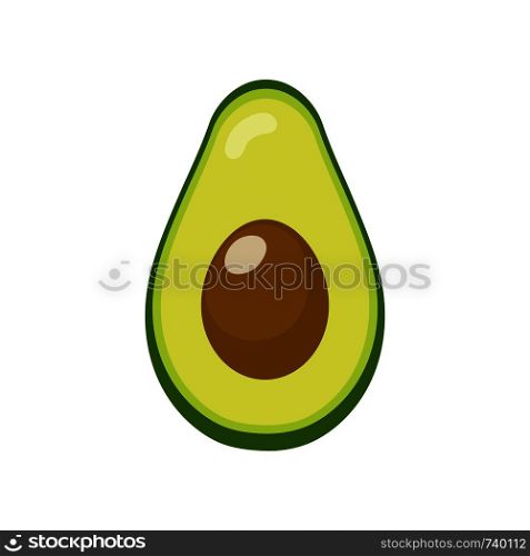 Fresh half avocado isolated on white background. Organic food. Cartoon style. Vector illustration for design.