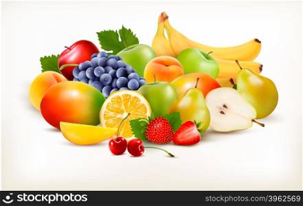 Fresh juicy fruit and berries isolated on white background. Vector