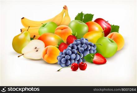 Fresh juicy fruit and berries isolated on white background. Vector