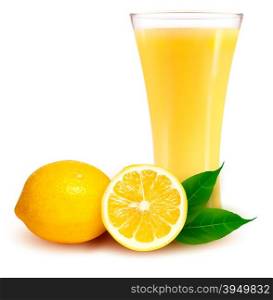 Fresh lemon and glass with juice. Vector illustration.
