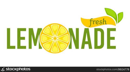 Fresh lemonade beverage, isolated label with lemons and leaves. Fresh delicious drink, vegetarian and vegan menu assortment. Traditional cocktail of sour fruits, refreshing liquid vector in flat style. Lemonade fresh beverage made of lemons emblem vector