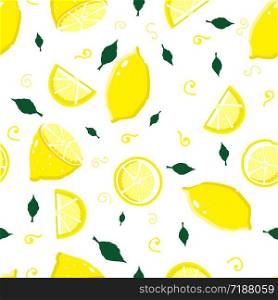 Fresh lemons background. Summer seamless pattern. Colorful wallpaper vector. Seamless pattern with citrus fruits collection. Decorative illustration, good for printing. Fresh lemons background. Summer seamless pattern. Colorful wallpaper vector.