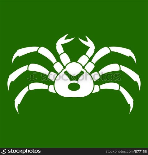 Fresh live crab icon white isolated on green background. Vector illustration. Fresh live crab icon green