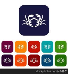 Fresh live crab icons set vector illustration in flat style In colors red, blue, green and other. Fresh live crab icons set flat