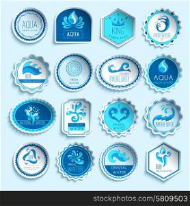 Fresh mineral water paper sticker labels set isolated vector illustration. Water Labels Set