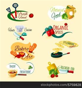 Fresh natural food organic spices cooking and baking emblems set isolated vector illustration. Cooking Emblems Set