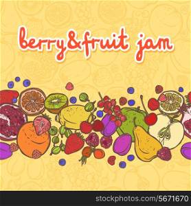 Fresh natural fruit and berries food decorative horizontal border vector illustration
