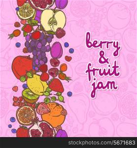 Fresh natural fruit and berries food jam decorative vertical border vector illustration