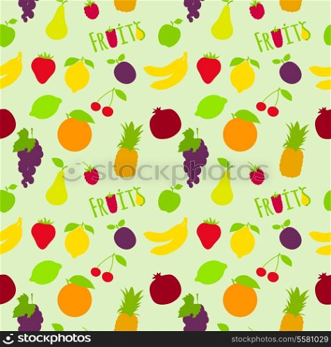Fresh natural fruit seamless pattern with pineapple plum pear cherry vector illustration