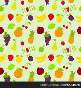 Fresh natural fruit seamless pattern with pineapple plum pear cherry vector illustration