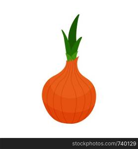 Fresh onion vegetable isolated on white background. Onion icon for market, recipe design. Organic food. Cartoon style. Clean and modern vector illustration for design.