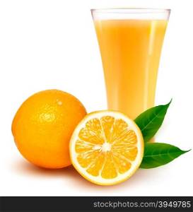 Fresh orange and glass with juice. Vector illustration.
