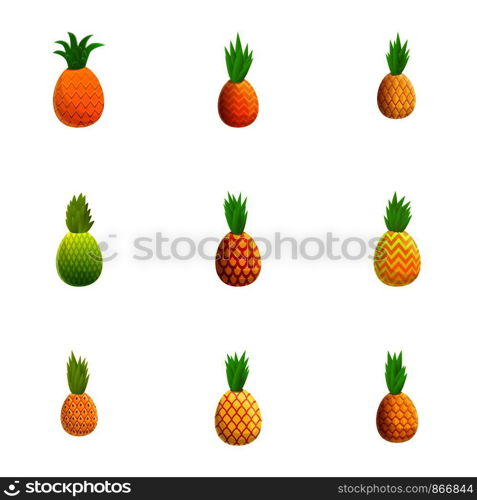 Fresh pineapple icon set. Cartoon set of 9 fresh pineapple vector icons for web design isolated on white background. Fresh pineapple icon set, cartoon style