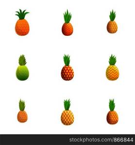 Fresh pineapple icon set. Cartoon set of 9 fresh pineapple vector icons for web design isolated on white background. Fresh pineapple icon set, cartoon style