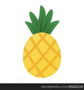 Fresh pineapple in cartoon style. Flat pineapple