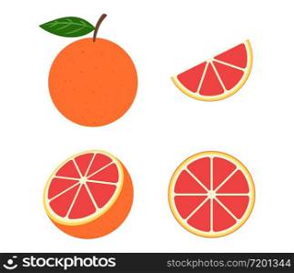 Fresh pink grapefruit vector set isolated on white background - Vector illustration