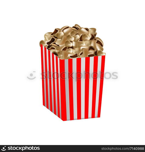 Fresh popcorn box mockup. Realistic illustration of fresh popcorn box vector mockup for web design isolated on white background. Fresh popcorn box mockup, realistic style
