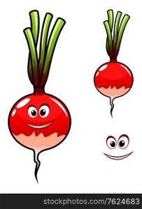 Fresh radish vegetable in cartoon style isolated on white background for health food design