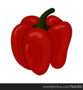Fresh Red Pepper Vegetable isolated on white background. Pepper Icon for Market, Recipe Design. Cartoon Flat Style. Vector illustration for Your Design, Web.