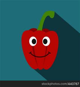 Fresh red smiling sweet pepper icon. Flat illustration of fresh red smiling sweet pepper vector icon for web on baby blue background. Fresh red smiling sweet pepper icon, flat style
