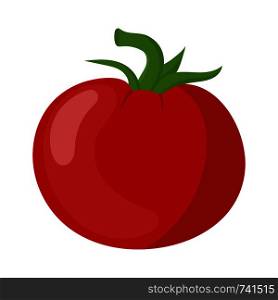 Fresh Red Tomato Vegetable isolated on white background. Tomato Icon for Market, Recipe Design. Organic Food. Cartoon Flat Style. Vector illustration for Your Design, Web.