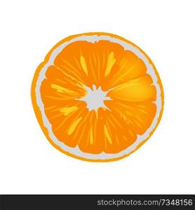 Fresh ripe orange juicy round slice. Delicious tropical citrus fruit. Natural fruitage full of healthy vitamins isolated vector illustration. Fresh Ripe Orange Juicy Round Slice Illustration