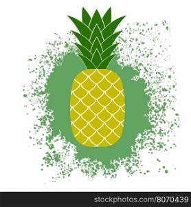 Fresh Ripe Pineapple on Green Splatter. Fresh Ripe Pineapple on Green Splatter. Tropical Fruit Background.