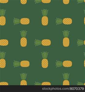 Fresh Ripe Pineapple Seamless Pattern on Green. Tropical Fruit Background.. Fresh Ripe Pineapple Seamless Pattern