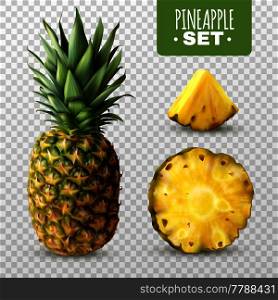 Fresh ripe sliced pineapple set isolated on transparent background realistic vector illustration. Realistic Pineapple Set