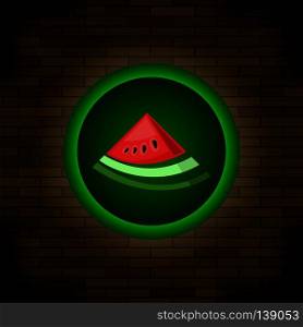 Fresh Ripe Watermelon Icon on Brick Background. Fresh Ripe Watermelon Icon