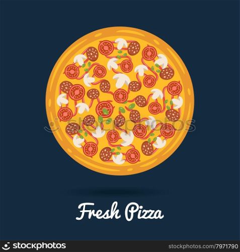 Fresh salami pizza. Flat style vector illustration of healthy pizza. Fresh salami pizza. Flat style vector illustration of healthy pizza.