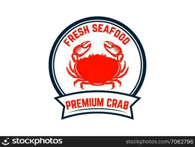 Fresh seafood. Emblem template with crab illustration. Design element for logo, label, emblem, sign, poster. Vector image
