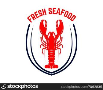Fresh seafood. Emblem template with lobster. Design element for logo, label, emblem, sign, poster. Vector illustration