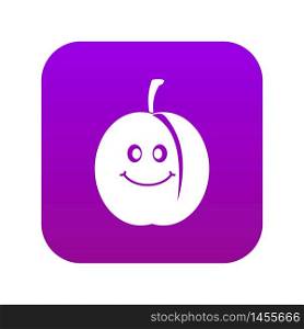 Fresh smiling apricot icon digital purple for any design isolated on white vector illustration. Fresh smiling apricot icon digital purple