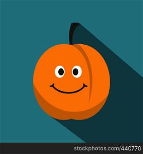 Fresh smiling apricot icon. Flat illustration of fresh smiling apricot vector icon for web on baby blue background. Fresh smiling apricot icon, flat style