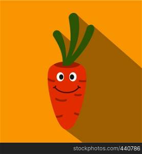 Fresh smiling carrot icon. Flat illustration of fresh smiling carrot vector icon for web on yellow background. Fresh smiling carrot icon, flat style